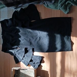 Black ruffle sleeve midi dress